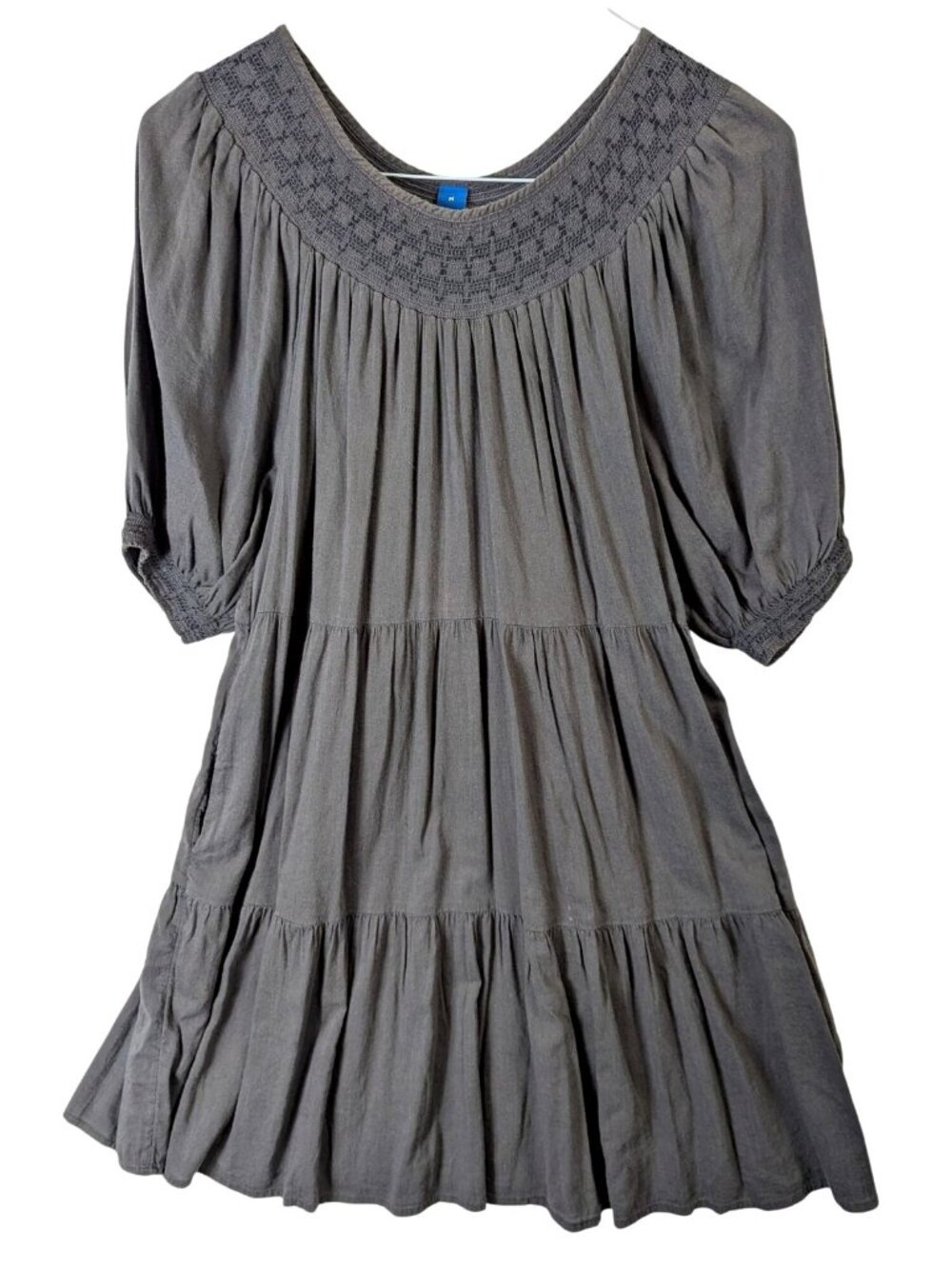 Old Navy Women M Smocked Yoke Tiered Boho Dress Puff Sleeve Flowy Cottagecore